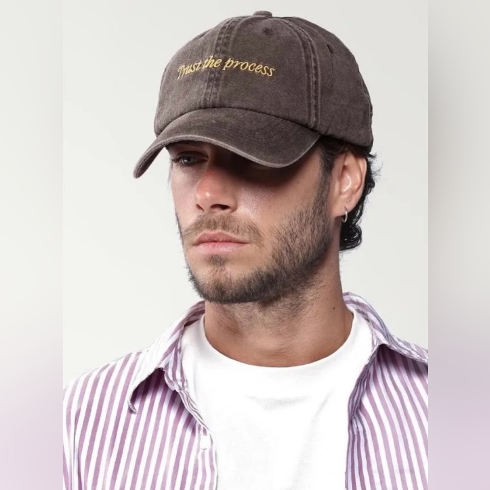 Active After Coffee Embroidered Gray Brown Washed Cap - "Trust the Process" NIP
